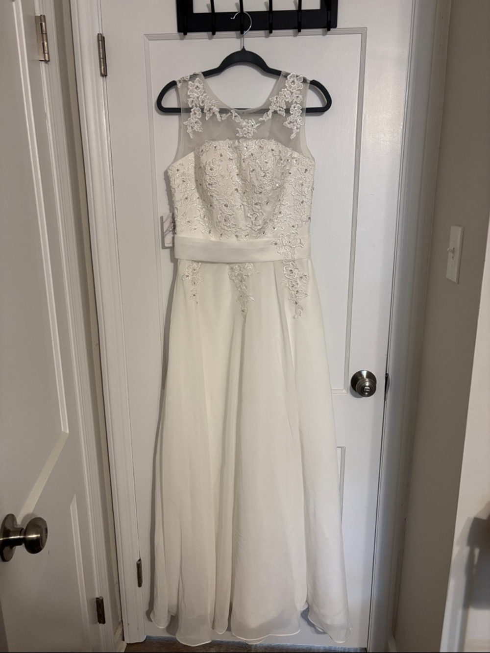 Ivory Lace Appliqué Bridal Gown with Illusion Neckline